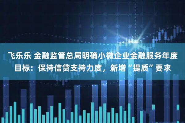 飞乐乐 金融监管总局明确小微企业金融服务年度目标：保持信贷支持力度，新增“提质”要求